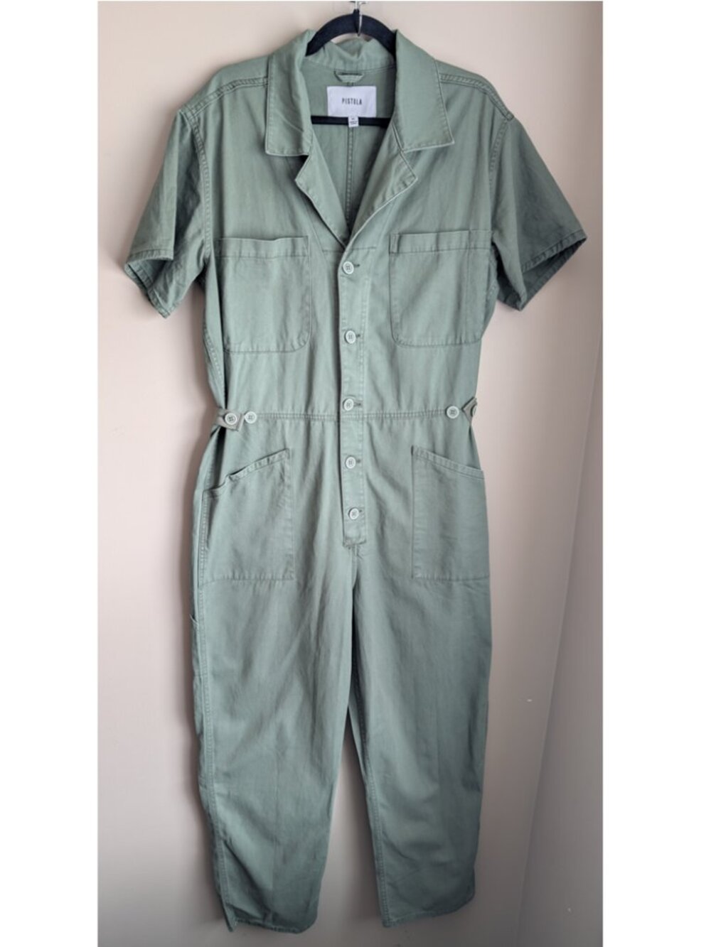 Pistola Grover Olive Green Short Sleeve Denim Jumpsuit
